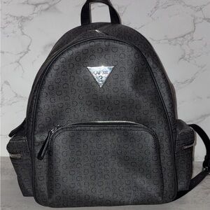Guess Black Logo Mini Backpack with Silver Trim